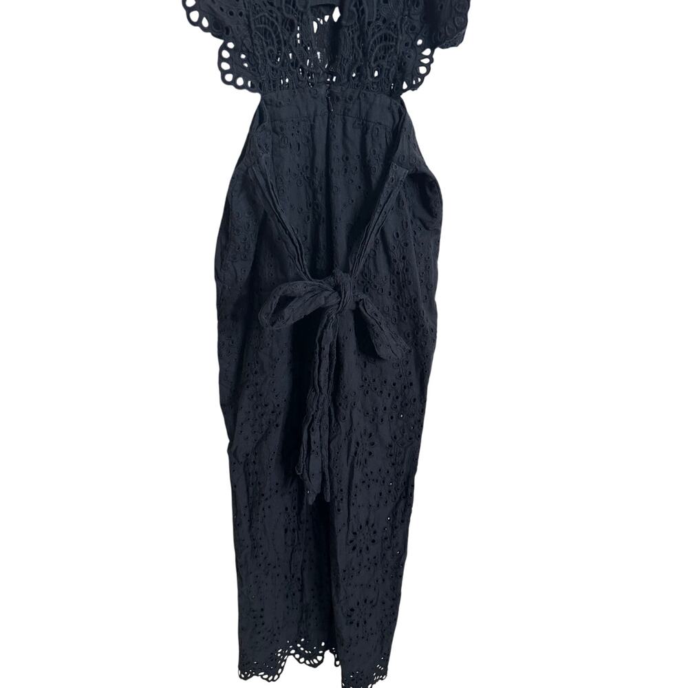 Nightcap Clothing Apron Jumpsuit in Black size 2/S Eyelet Flutter Sleeve - Picture 7 of 16